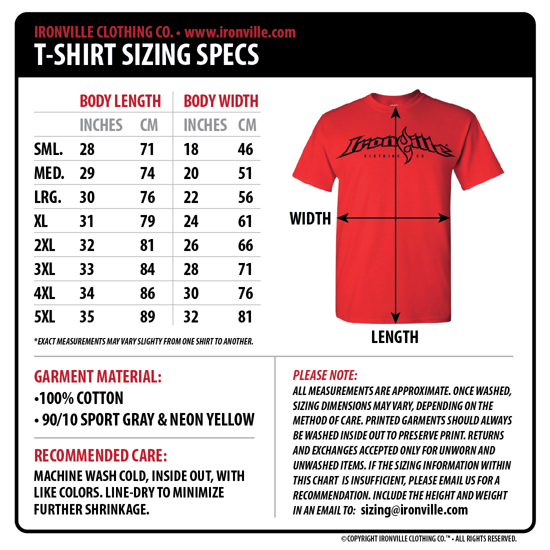 Bench Clothing Size Chart