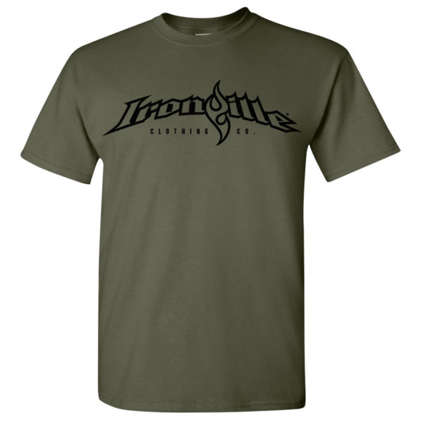 Ironville T Shirt Full Horizontal Logo Front Military Green