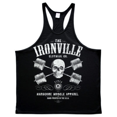 Heavy Iron Outlaw Skull Barbells Powerlifting Stringer Tank Top Black