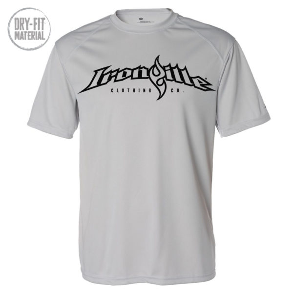 Ironville Moisture Wicking Dri Fit T Shirt Full Horizontal Logo Front Gray