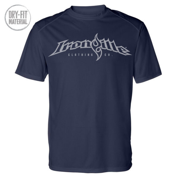 Ironville Weightlifting Dri Fit T Shirt Full Horizontal Logo Front Navy Blue