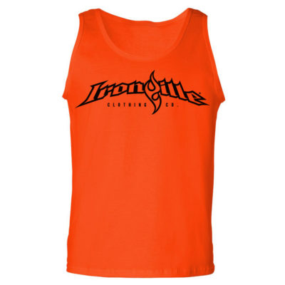 Ironville Weightlifting Tank Top Full Horizontal Logo Front Orange