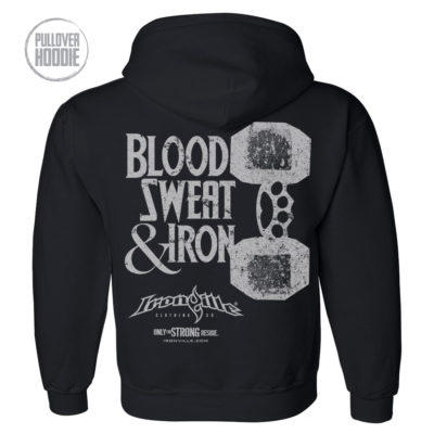 Blood Sweat And Iron Brass Knuckles Dumbbell Weightlifting Hoodie Black