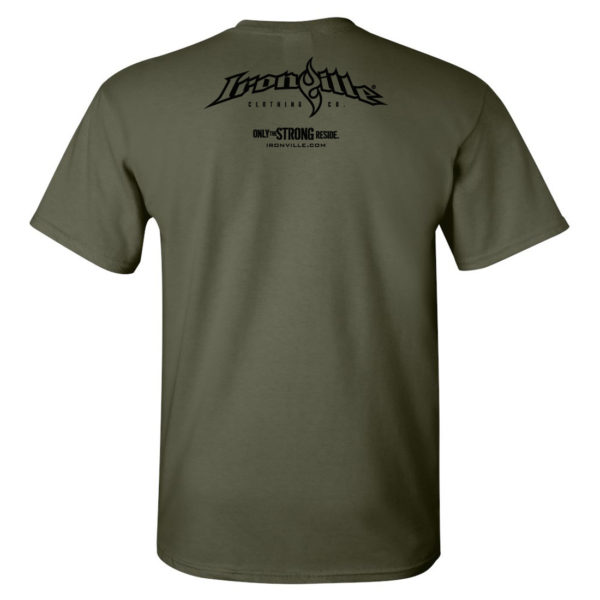 Ironville T Shirt Small Horizontal Logo Back Military Green