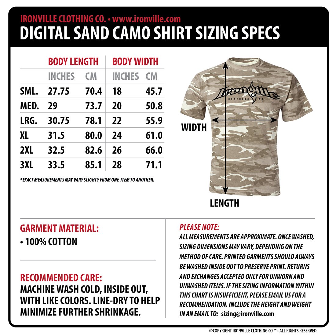 Clothing Size Chart - Official Merchandise