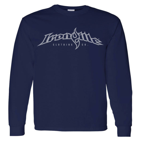 Ironville Long Sleeve T Shirt Full Horizontal Logo Front Navy Blue