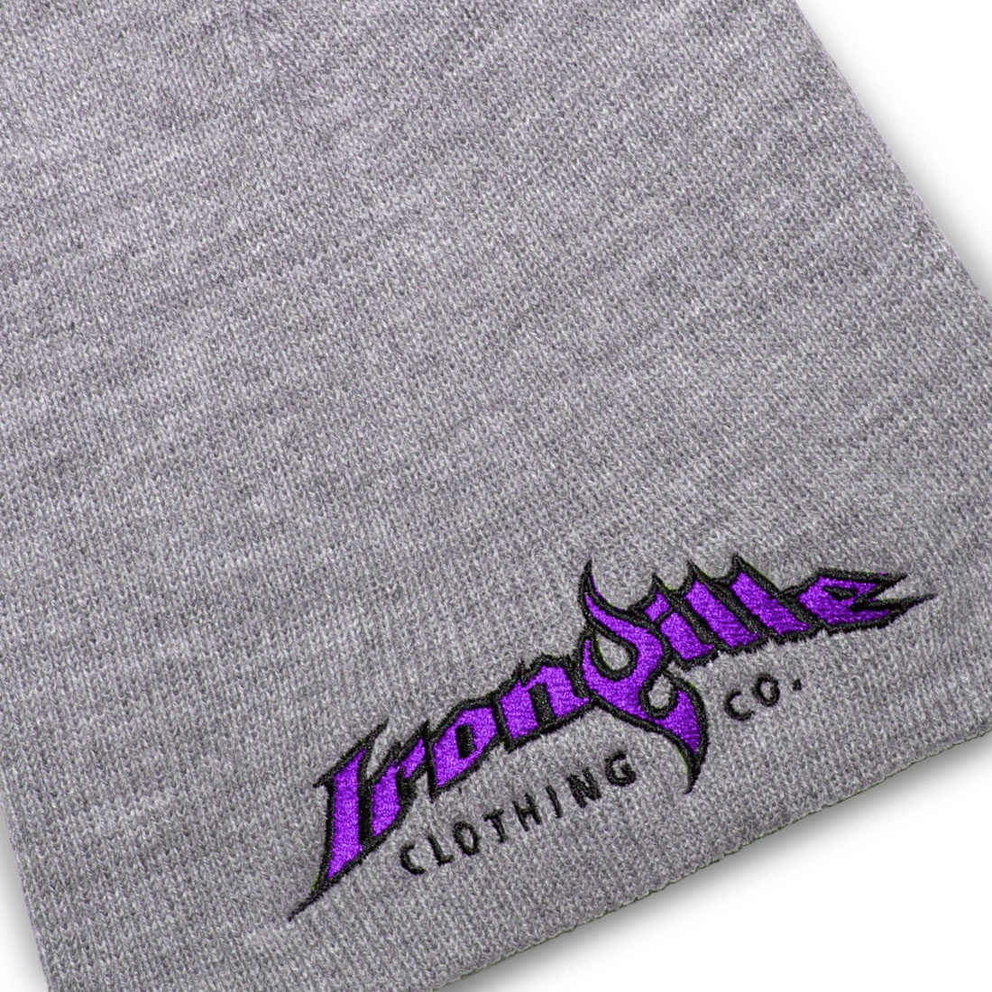 Ironville Womens Fitness Beanie | Gray with Black and Purple Logo