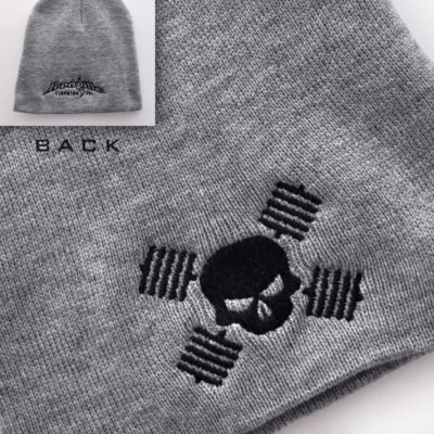 Skull And Barbells Beanie Bodybuilding Powerlifting Weightlifting Gray With Black